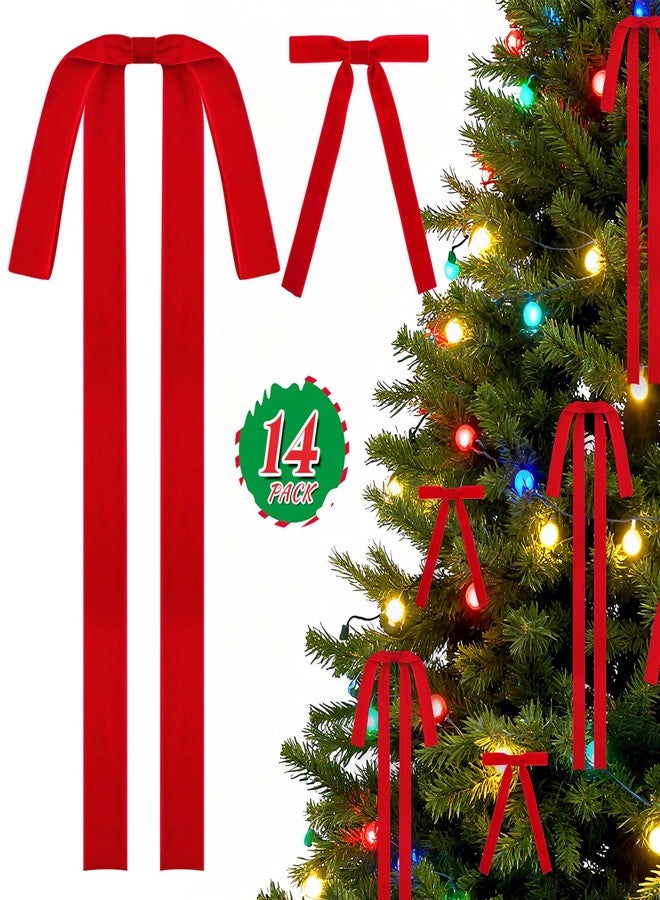 LLWAN 14 Pcs Red Velvet Bows Ornaments for Christmas Tree, Staircase, Fireplace, Wreath, Garland, Swag, Door (15 * 24 inch,8 Pieces and 7 * 5 inch,6 Pieces) - Image 1